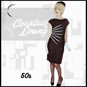 Vintage Black Eyelet Sheath Dress Bodycon Curvy LBD